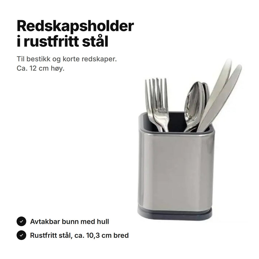 Redskapsholder i rustfritt stål med bestikk – ca. 12 cm høy og 10,3 cm bred