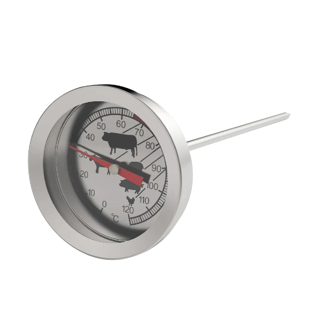 Analogt steketermometer med skala 0–120 °C og føler i rustfritt stål