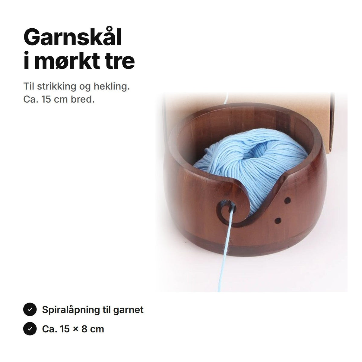 Garnskål i mørkt tre med spiralåpning