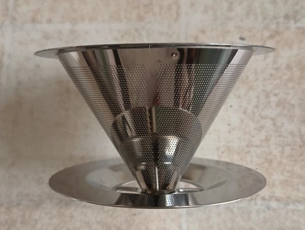Pour over-dripper i rustfritt stål med dobbelt nett og fot