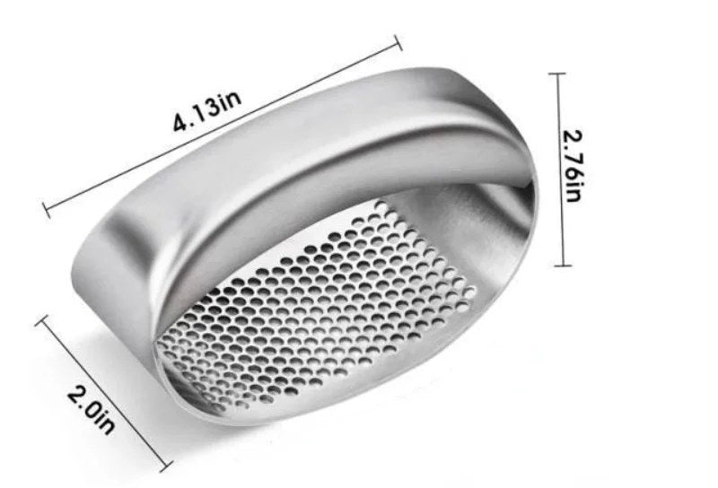 Hvitløkspresse med mål: ca. 10,5 × 7 × 5 cm (4,13 × 2,76 × 2,0 tommer)