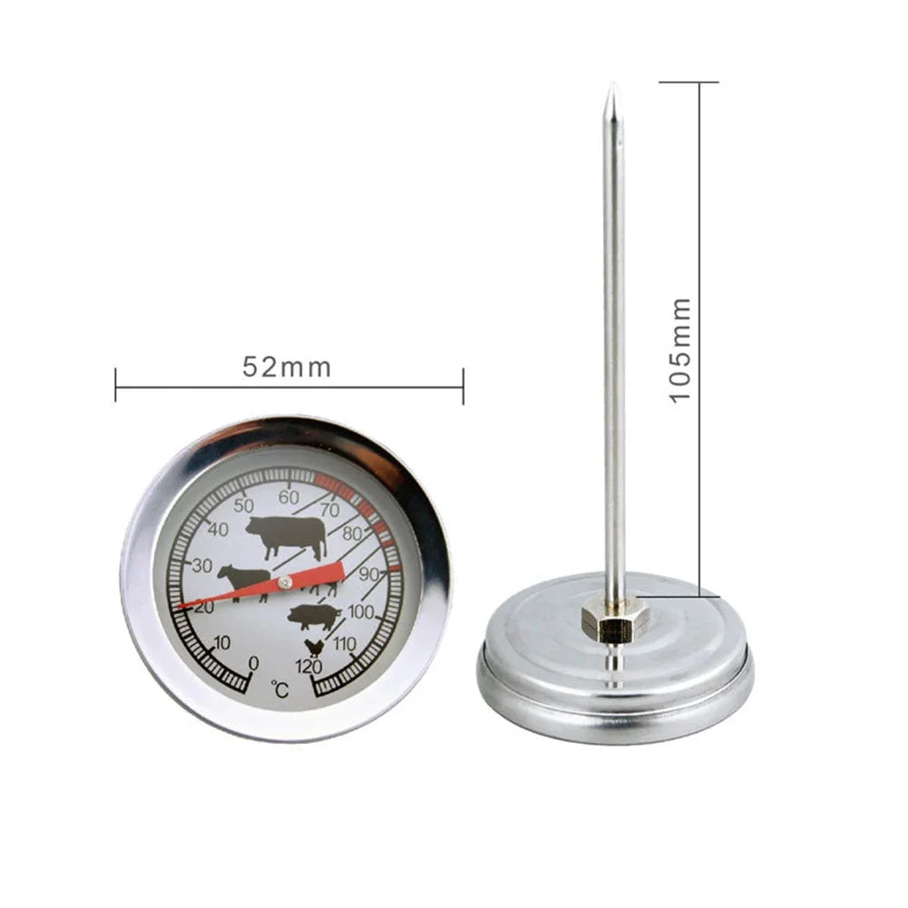 Steketermometerets mål: urskive 52 mm og føler 105 mm