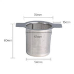 Tesilens mål: kurv Ø 57 mm øverst og 54 mm nederst, 60 mm dyp, kant 70 mm og håndtak på 15 mm