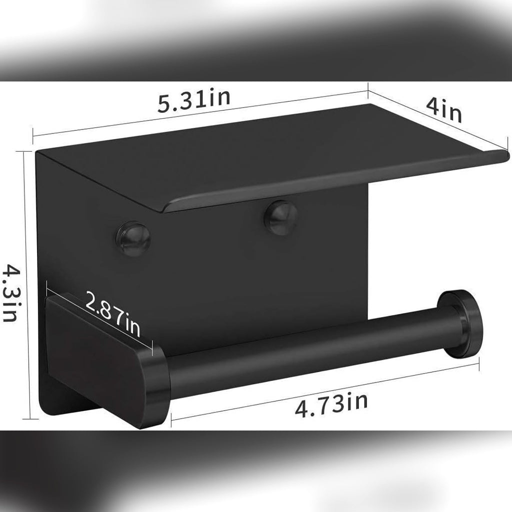 Mål på dorullholderen: 5,31 × 4 × 4,3 tommer, ca. 13,5 × 10,2 × 10,9 cm, og armen 4,73 tommer, ca. 12 cm