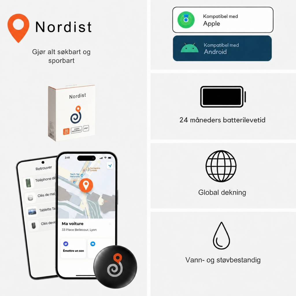 Nordist GP90 | GPS-sporer uten abonnement (Android/Apple)
