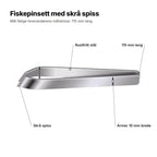 Fiskepinsetten forklart: rustfritt stål, skrå spiss, 115 mm lang og 10 mm brede armer