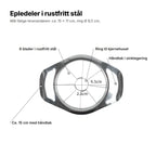 Epledeleren forklart: 8 blader i rustfritt stål, ring til kjernehuset, håndtak i sinklegering, ca. 15 cm med håndtak