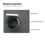 Nålepute magnetisk forklart: magnetplate, armbånd som ruller seg rundt håndleddet, ca. 24 cm utrullet
