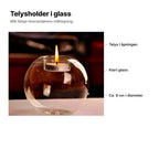 Telysholder i glass forklart: telys i åpningen øverst, klart glass og ca. 8 cm i diameter