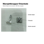 Firkantede mansjettknapper forklart: dreibar bøyle, firkantet form og rutete mønster