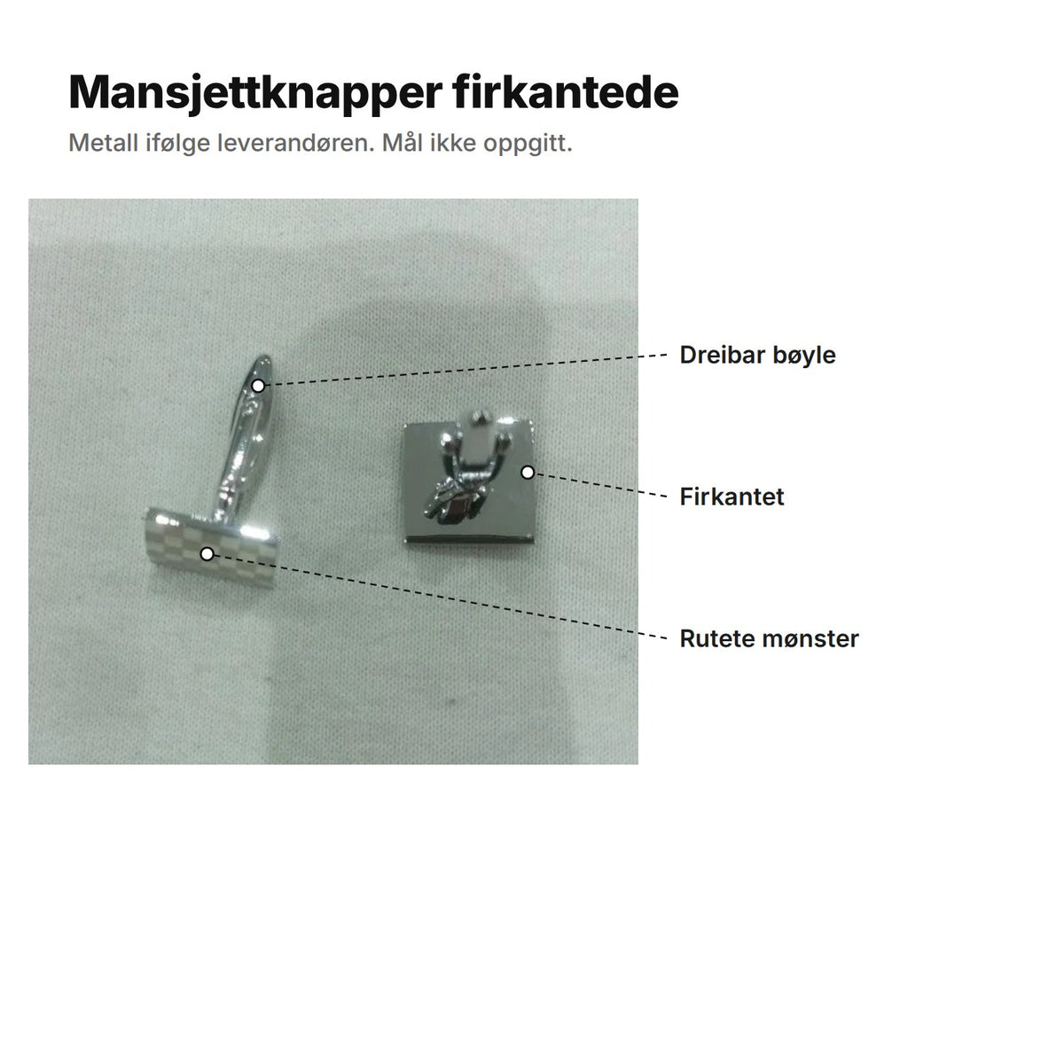 Firkantede mansjettknapper forklart: dreibar bøyle, firkantet form og rutete mønster