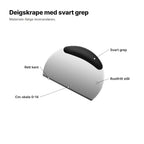 Deigskrape med svart grep forklart: svart grep, blad i rustfritt stål, rett kant og cm-skala fra 0 til 14