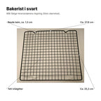 Svart bakerist forklart: ca. 27,6 × 25,3 cm, bøyde bein på ca. 1,3 cm og tett trådgitter