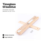 Timeglass til badstue, 15 minutter, hvit sand og dreibar treramme, ca. 29 × 5 cm