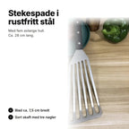 Stekespade i rustfritt stål med fem avlange hull – ca. 28 cm lang, blad ca. 7,5 cm