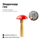 Stoppesopp i tre med rød hatt og hvite prikker – ca. 10 cm, hatt Ø ca. 5,1 cm