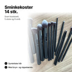 Sminkekoster 14 stk.: svart kostesett med 5 store og 9 små koster og syntetiske hår