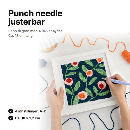 Punch needle justerbar: penn til garn med 4 løkkehøyder, ca. 18 × 1,2 cm