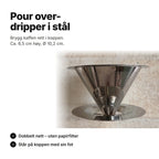 Pour over-dripper i rustfritt stål – brygg kaffen rett i koppen uten papirfilter; ca. 6,5 cm høy