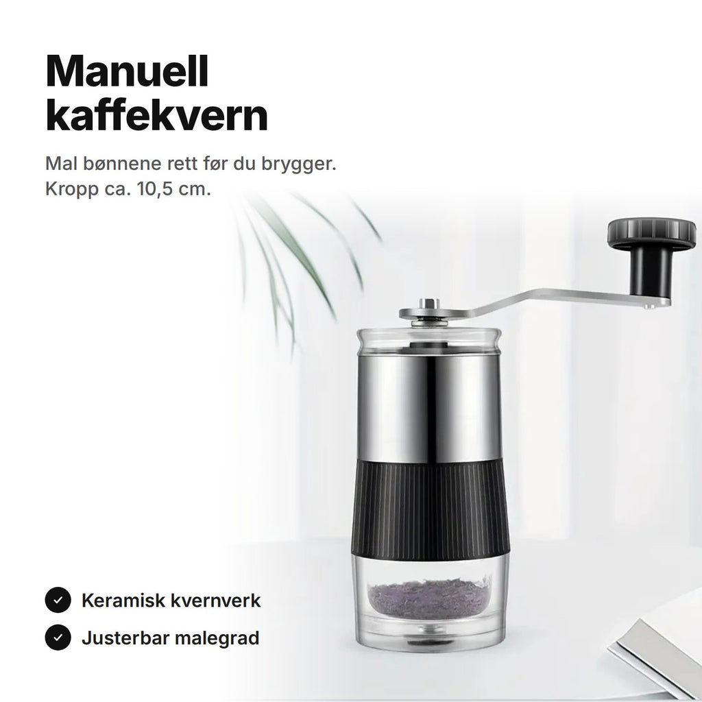 Manuell kaffekvern med keramisk kvernverk og justerbar malegrad – kropp ca. 10,5 cm