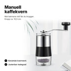Manuell kaffekvern med keramisk kvernverk og justerbar malegrad – kropp ca. 10,5 cm