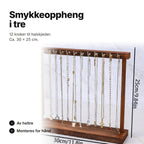 Smykkeoppheng i mørkebrunt tre med 12 kroker til halskjeder, ca. 30 × 25 cm