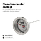 Analogt steketermometer: skala 0–120 °C, urskive Ø 52 mm og føler 105 mm