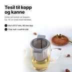 Tesil i rustfritt stål med to håndtak i et glasskrus – kurv Ø 57 mm, 60 mm dyp, ca. 10 cm bred med håndtak
