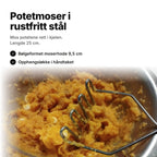 Potetmoser i rustfritt stål i en kjele med søtpotetmos – lengde 25 cm, bølgeformet moserhode 9,5 cm