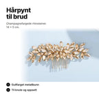 Hårpynt til brud: hårkam med champagnefargede rhinsteiner, 14 × 5 cm