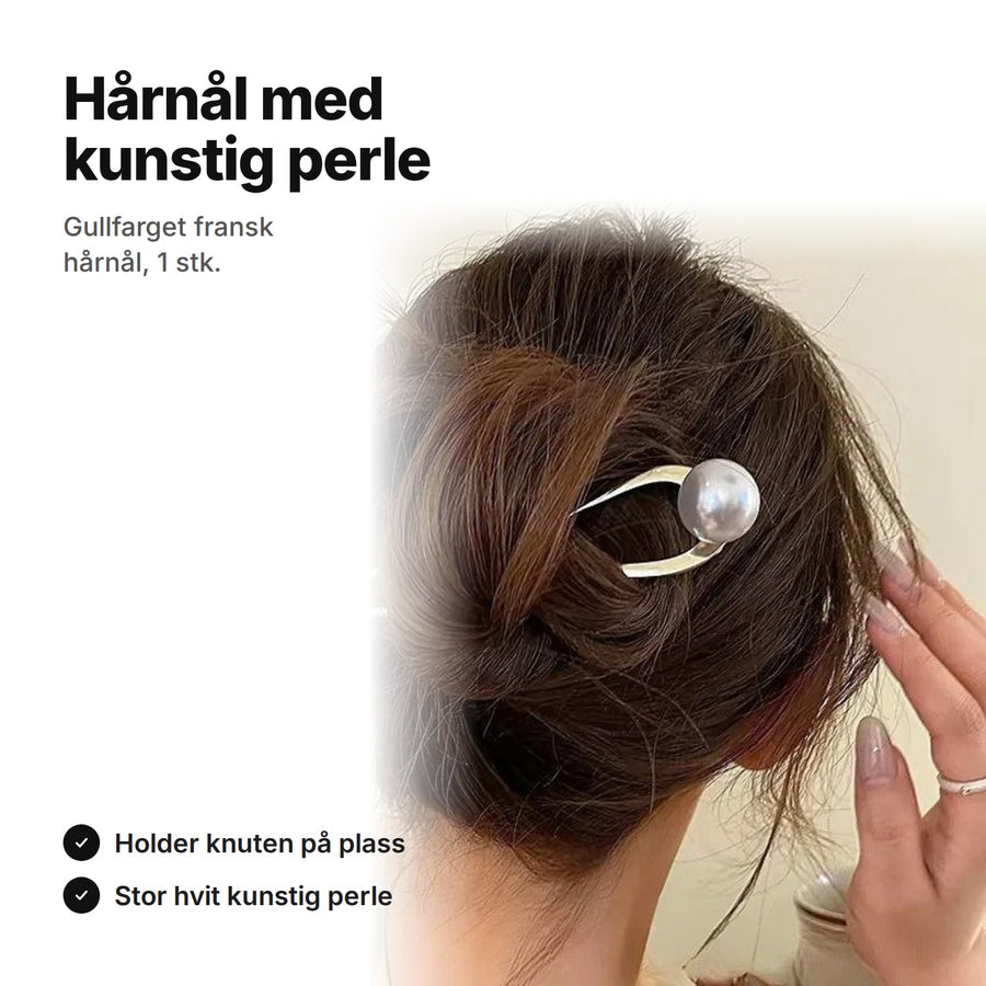 Gullfarget fransk hårnål med kunstig perle i en knute