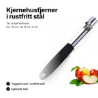 Kjernehusfjerner i rustfritt stål med svart håndtak og epler – ca. 18 cm, rør Ø ca. 2 cm