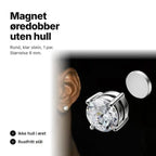Magnet øredobber uten hull – rund, klar stein, størrelse 6 mm, 1 par