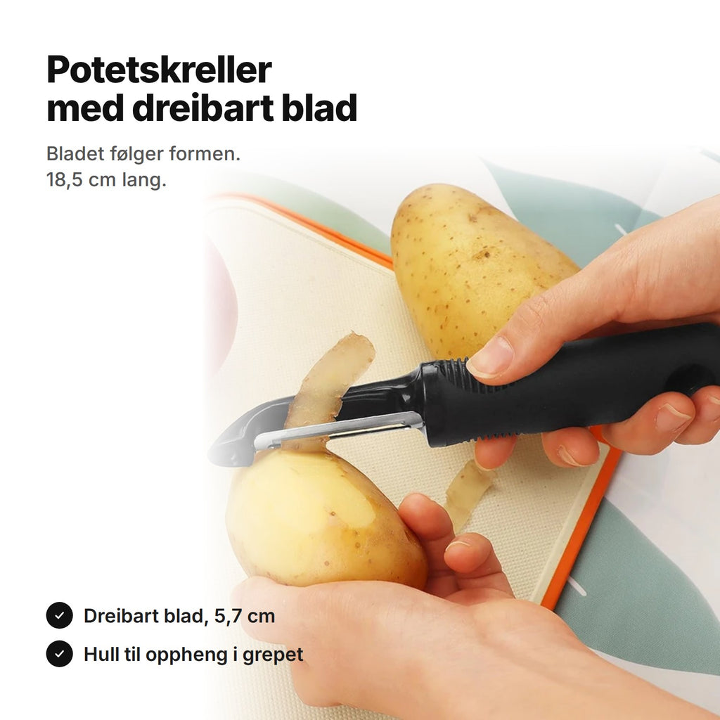 Potetskreller med dreibart blad tar skallet av en potet – 18,5 cm lang, blad 5,7 cm