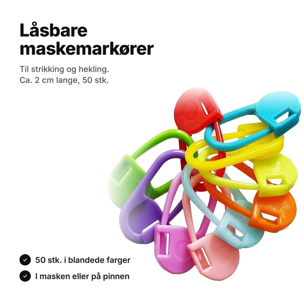 Låsbare maskemarkører: 50 stk. i blandede farger, ca. 2 cm lange, til strikking og hekling