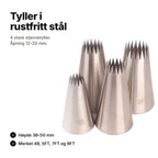Tyller i rustfritt stål – 4 store stjernetyller med åpning på 12–20 mm