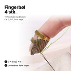 Fingerbøl 4 stk.: til håndsøm og broderi, ca. 2,3–2,5 cm høye, 2 × S og 2 × M med justerbare åpne ringer
