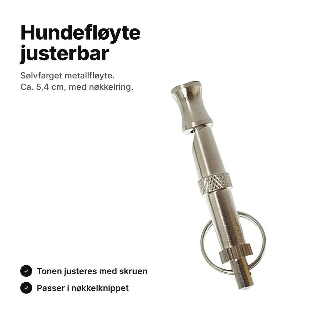 Justerbar hundefløyte, sølvfarget, ca. 5,4 cm