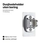 Selvklebende dusjhodeholder i sølvfarge til hånddusj – plate ca. 12,5 × 8 cm, ingen boring