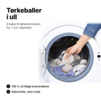 Tørkeballer i ull, 6 naturhvite baller til tørketrommelen, Ø ca. 7 cm
