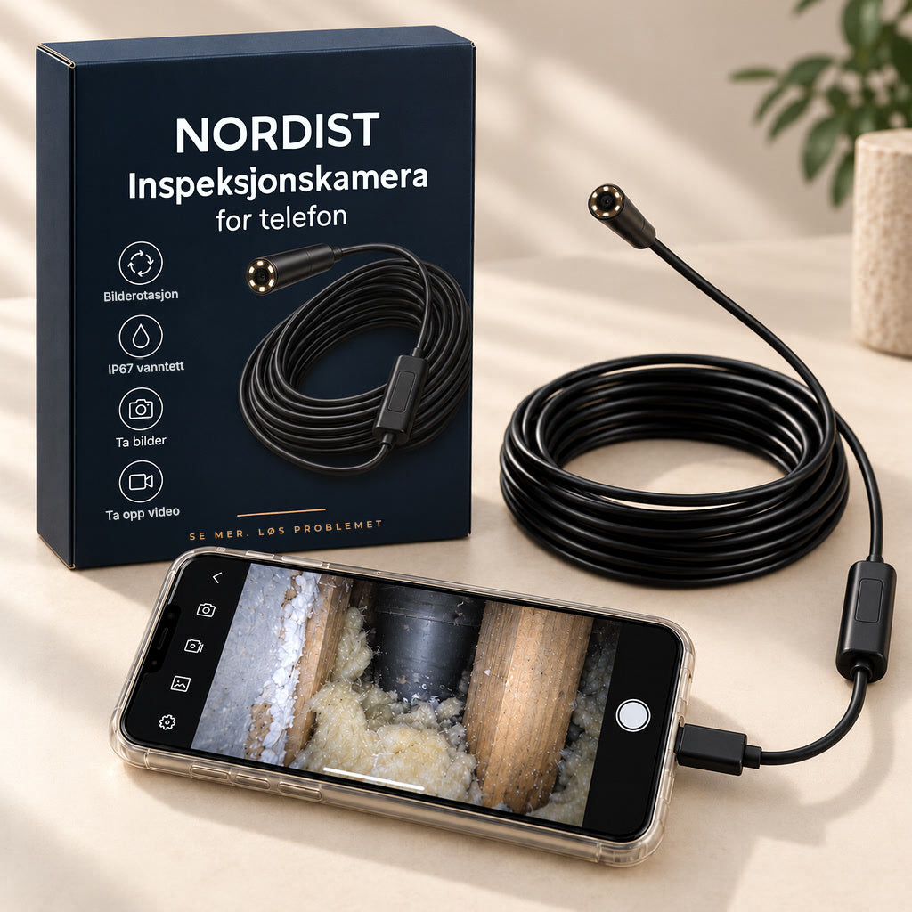 Inspeksjonskamera for mobil – se inn i rør, avløp og trange rom