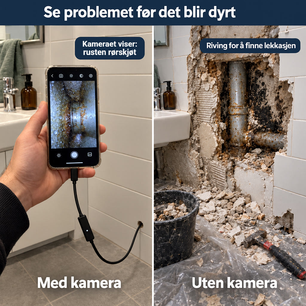 Inspeksjonskamera for mobil – se inn i rør, avløp og trange rom