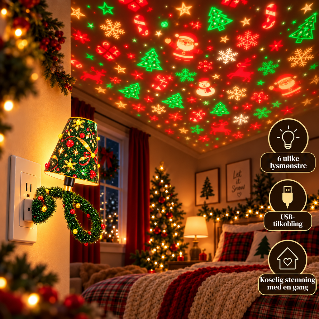 Juletre-projektorlampe – 6 julemotiver med USB