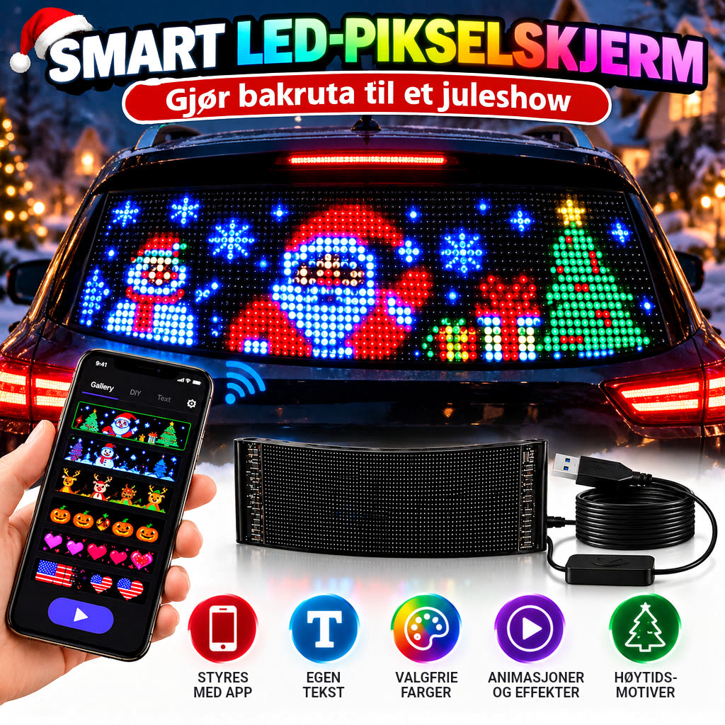 Smart LED-pikselskjerm til bilen – appstyrt tekst, farger og animasjoner