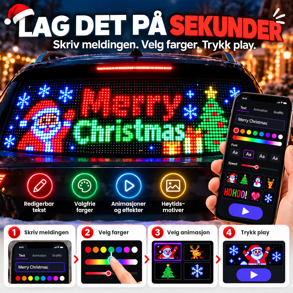 Smart LED-pikselskjerm til bilen – appstyrt tekst, farger og animasjoner