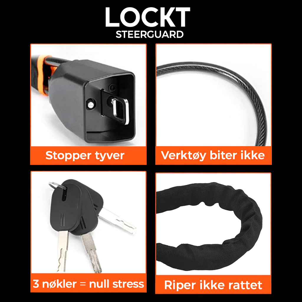 Lockt SteerGuard – Rattlås med flettet stålkabel