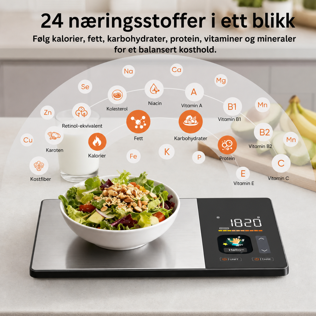 NORDIST Smart Kjøkkenvekt med Næringsanalyse