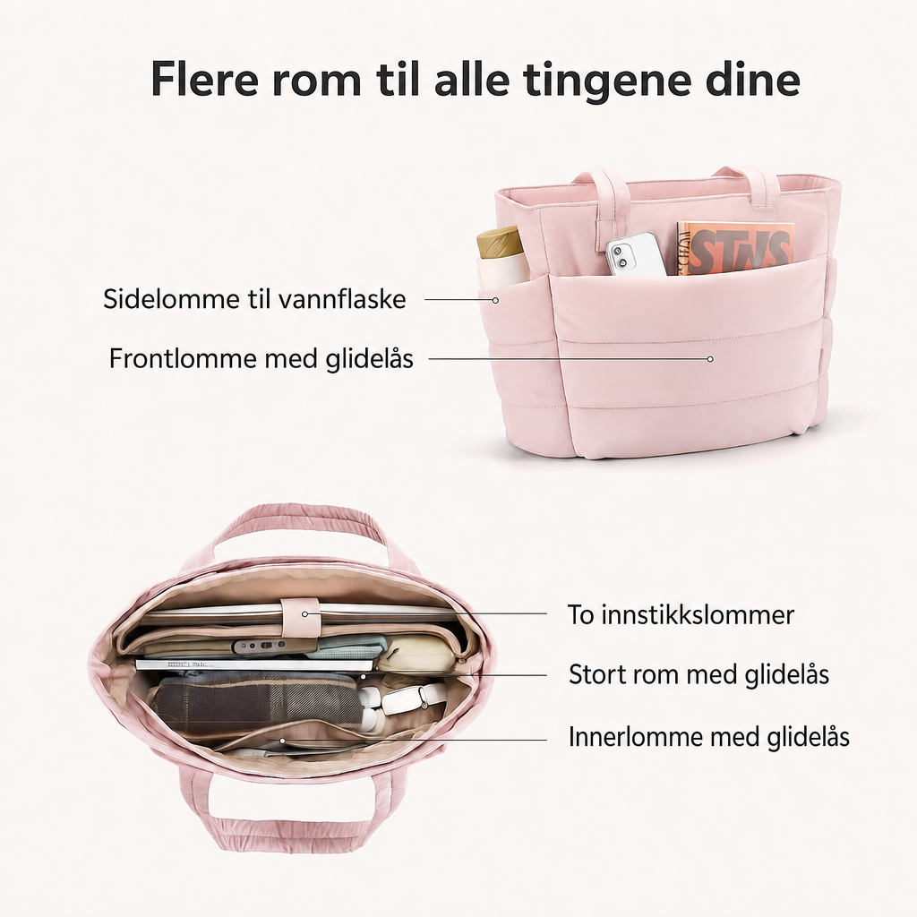 PuffyTote – Stilig, romslig og lett vatert shopper