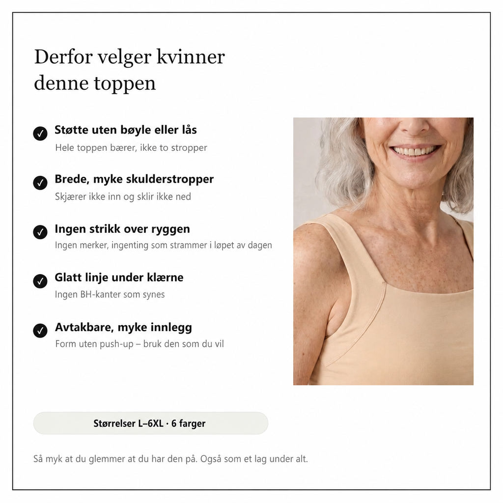 Singlet med innebygd BH – støtte uten bøyle, strikk eller lås